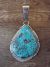 Large Navajo Indian Sterling Silver Genuine Turquoise Pendant Signed KC