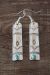 Navajo Hand Stamped Sterling Silver Turquoise Dangle Earrings by Tahe