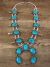 Large Navajo Nickel Silver Turquoise Squash Blossom Necklace Signed JC