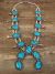 Large Navajo Nickel Silver Turquoise Squash Blossom Necklace Signed JC