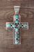 Navajo Indian Sterling Silver Turquoise Cross Pendant - M. Jones