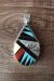 Zuni Indian Sterling Silver Turquoise, Coral, Jet, Mop Inlay Pendant by Cleo Kallestewa