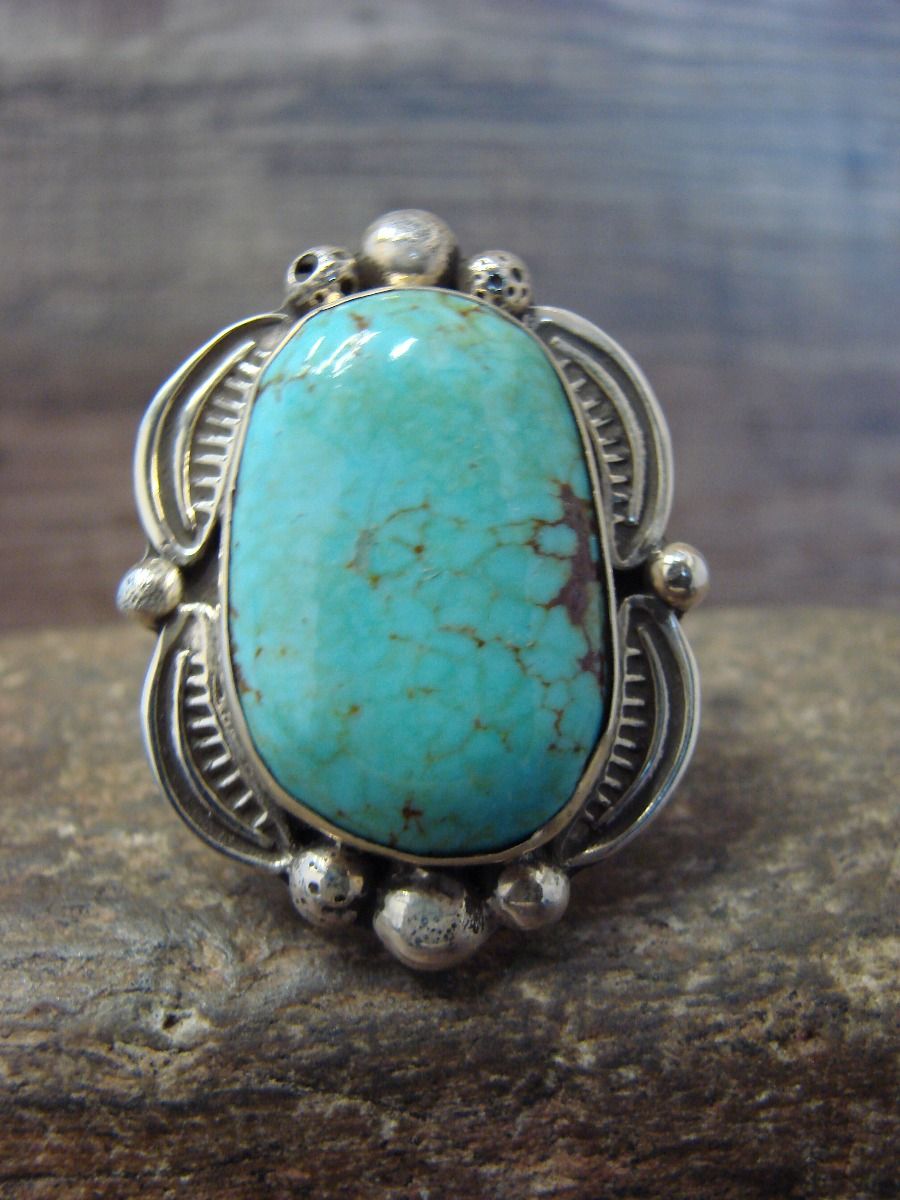 Navajo Indian Jewelry Nickel Silver Turquoise Ring Size 9, Jackie