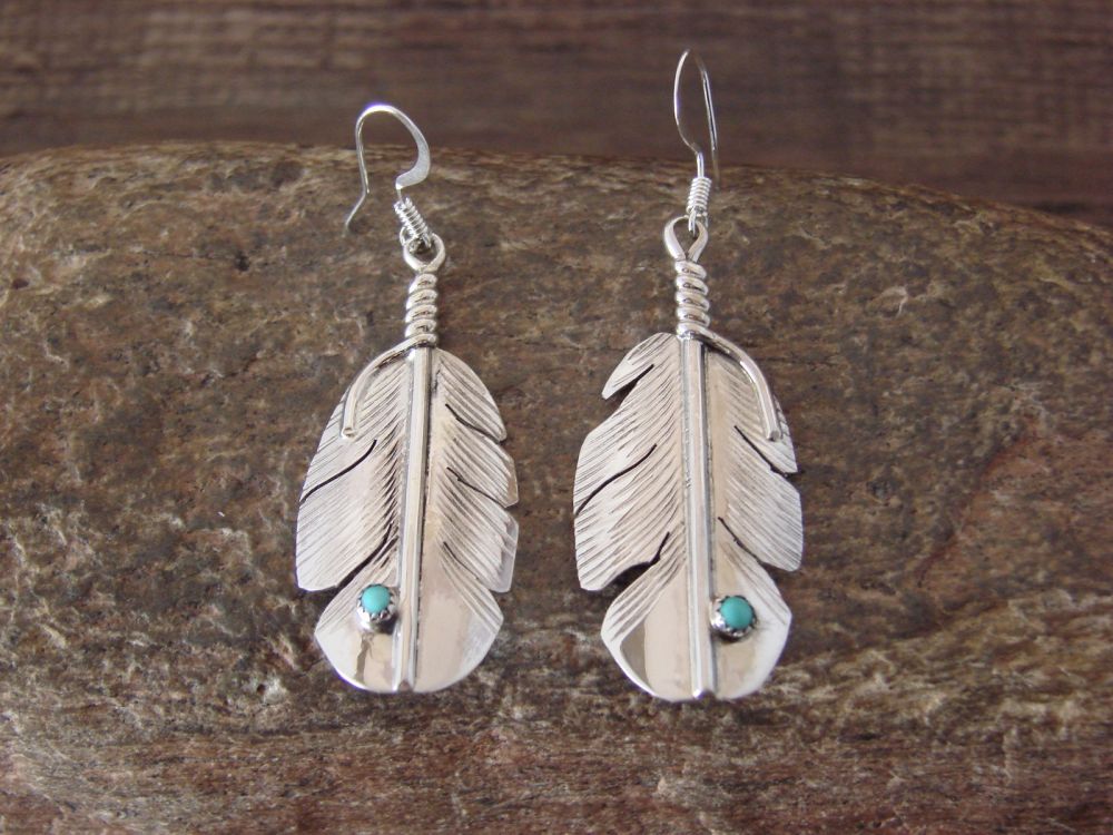 Native American Indian Jewelry Sterling Silver Turquoise Feather Earrings -  Louise Joe