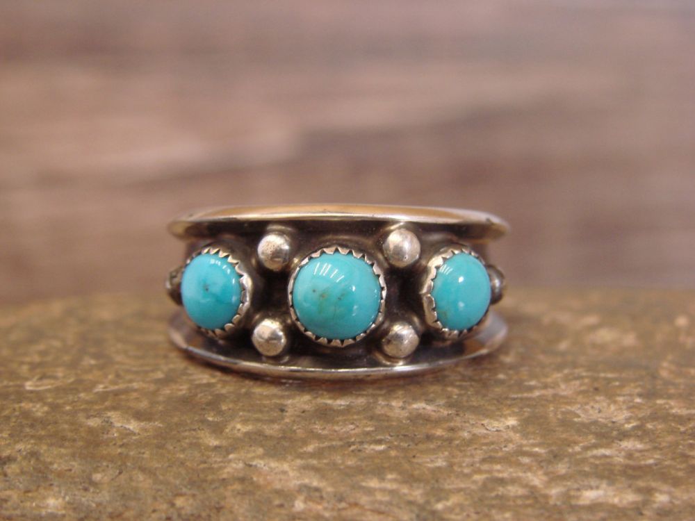 Navajo Indian Jewelry Sterling Silver Turquoise Ring Size 5 by Cadman