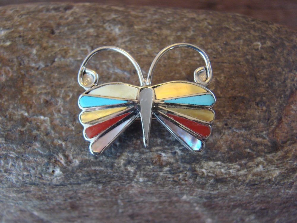 Multi Stone Inlay Butterfly Pin