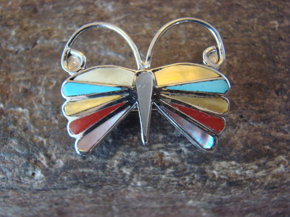 Multi Stone Inlay Butterfly Pin