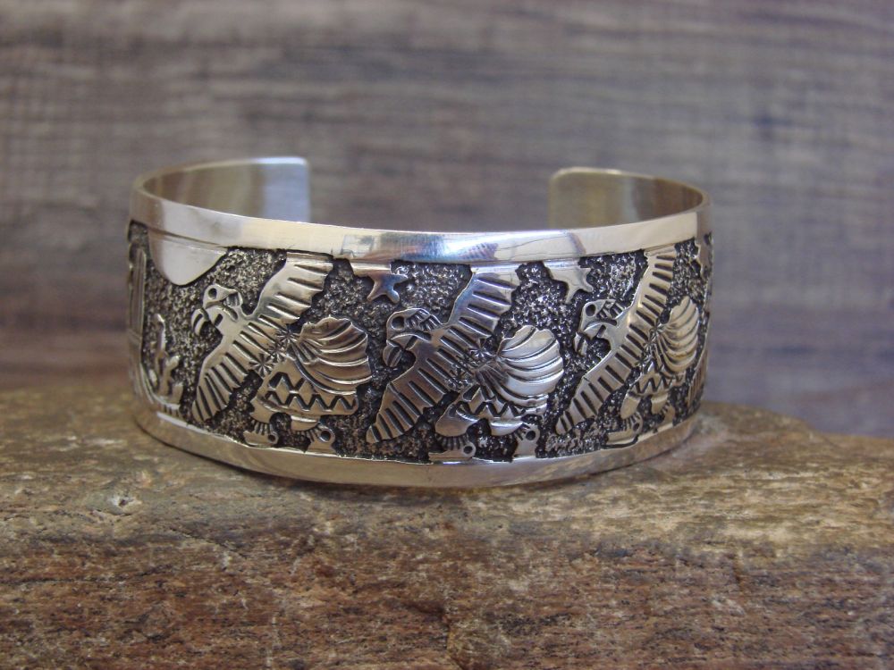 Navajo Sterling Silver Story Teller Cuff Bracelet Signed