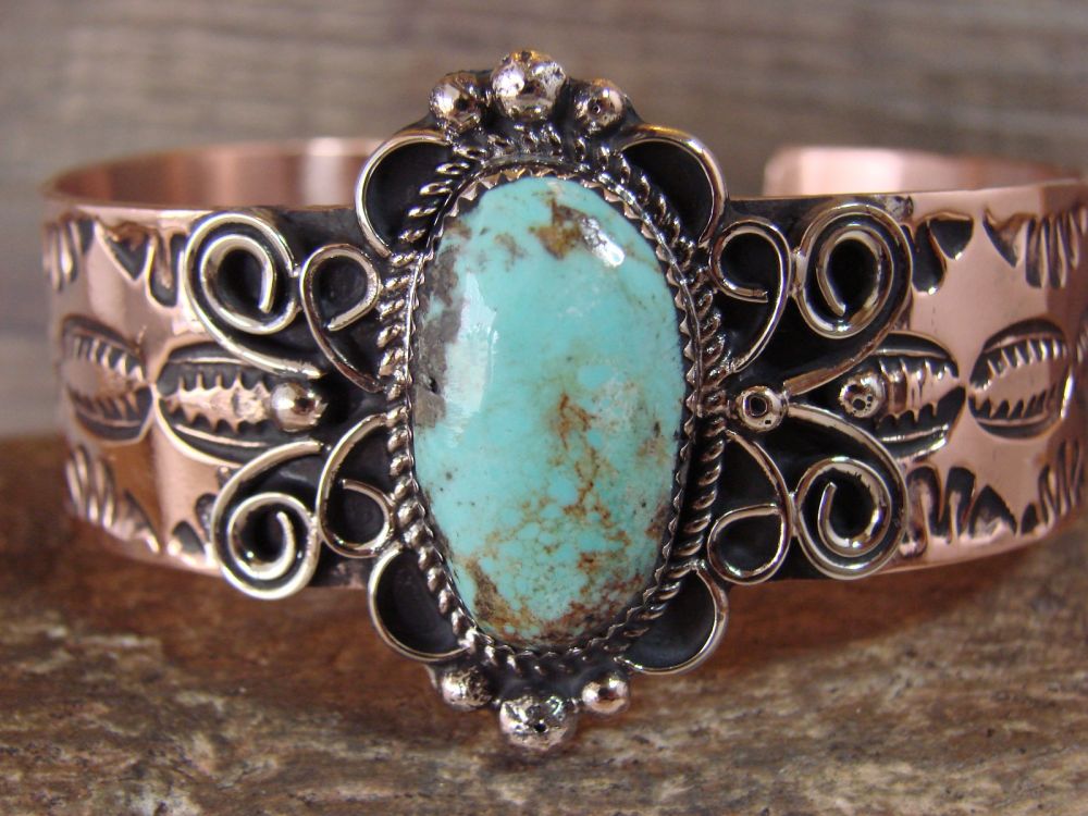 Navajo Indian Copper & Turquoise Bracelet by Jackie Cleveland