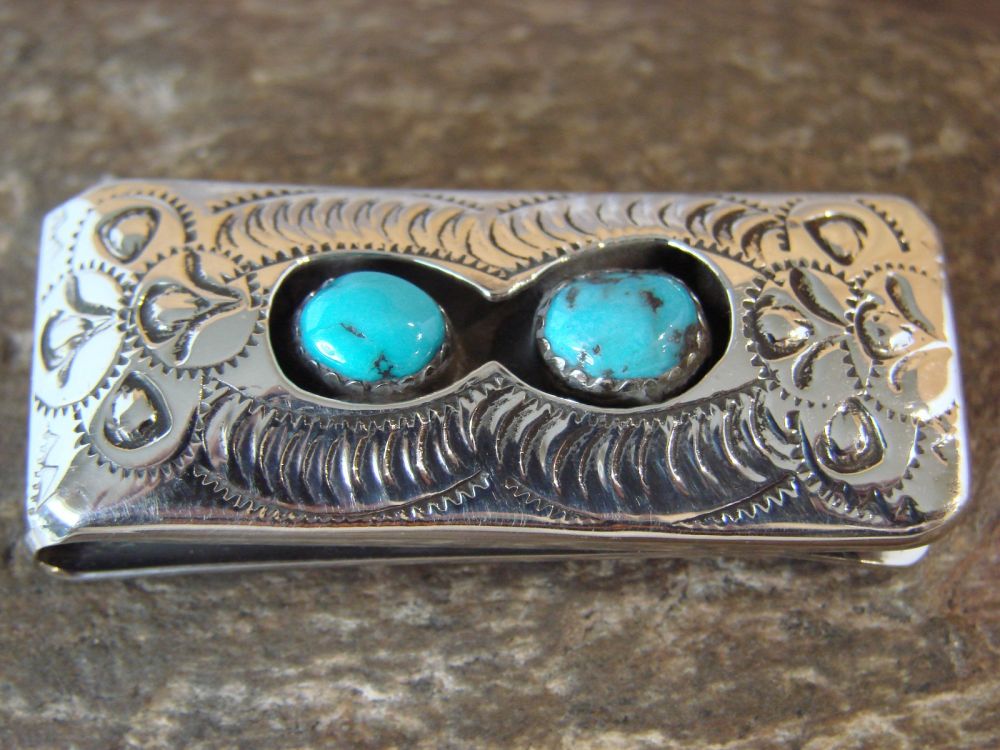 Navajo Indian Jewelry Turquoise Bear Paw Money Clip! Sterling