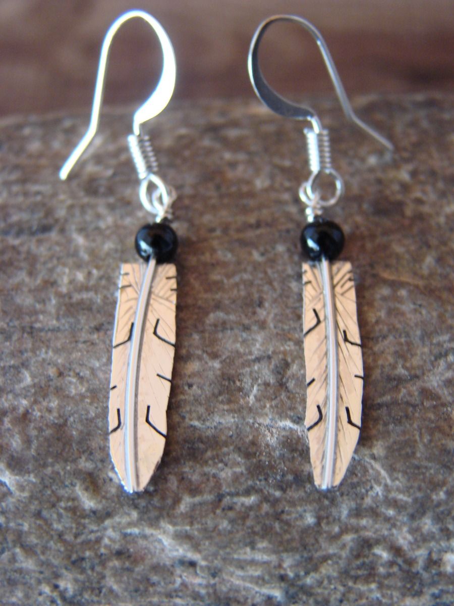 Onyx Feather Sterling Silver Native American Earrings / Sterling Silver Feather Earrings / Native American Earrings / factory Onyx Earrings