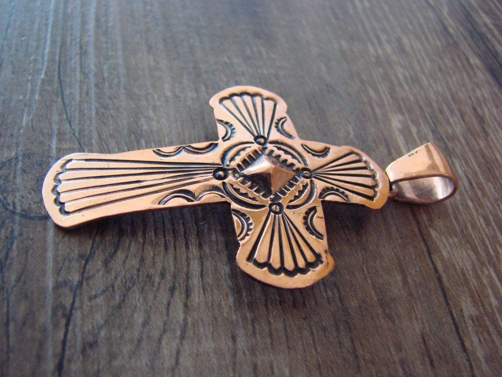 Navajo Copper fashion Hand Stamped Cross Pendant