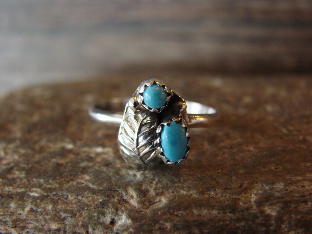 Navajo Indian Jewelry Sterling Silver Turquoise Ring Size 5 by Cadman