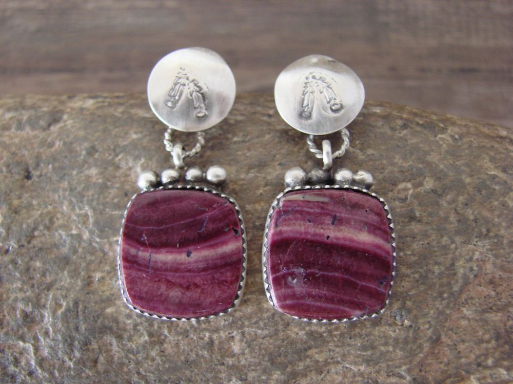 Native Ameican Navajo Sterling Silver & Purple Spiny Concho Post on sale Earrings