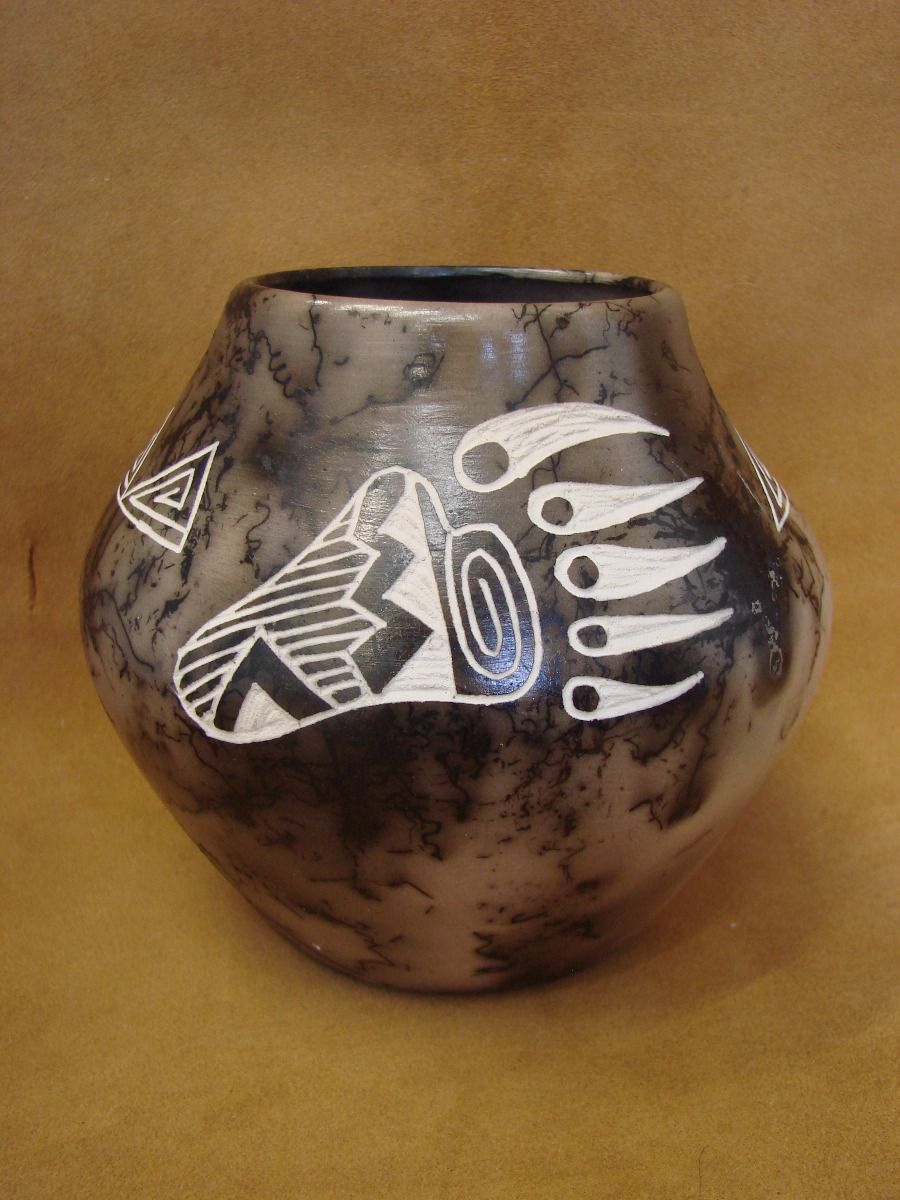 Native American Pottery Horse Hair Indian top Vase Indoor Home Decor Handmade Acoma