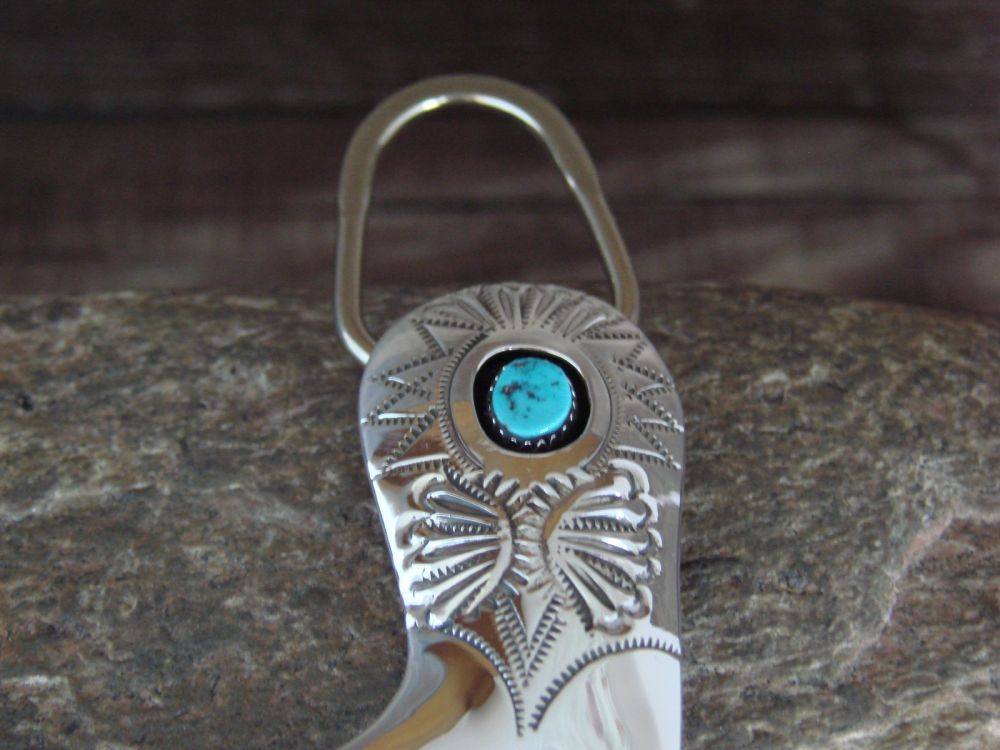 Navajo Indian Sterling Silver Turquoise Boot Key Ring by Shirley Skeets