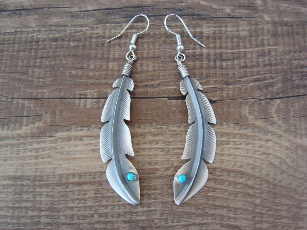 Native American Indian Jewelry Sterling Silver Turquoise Feather Earrings -  Louise Joe