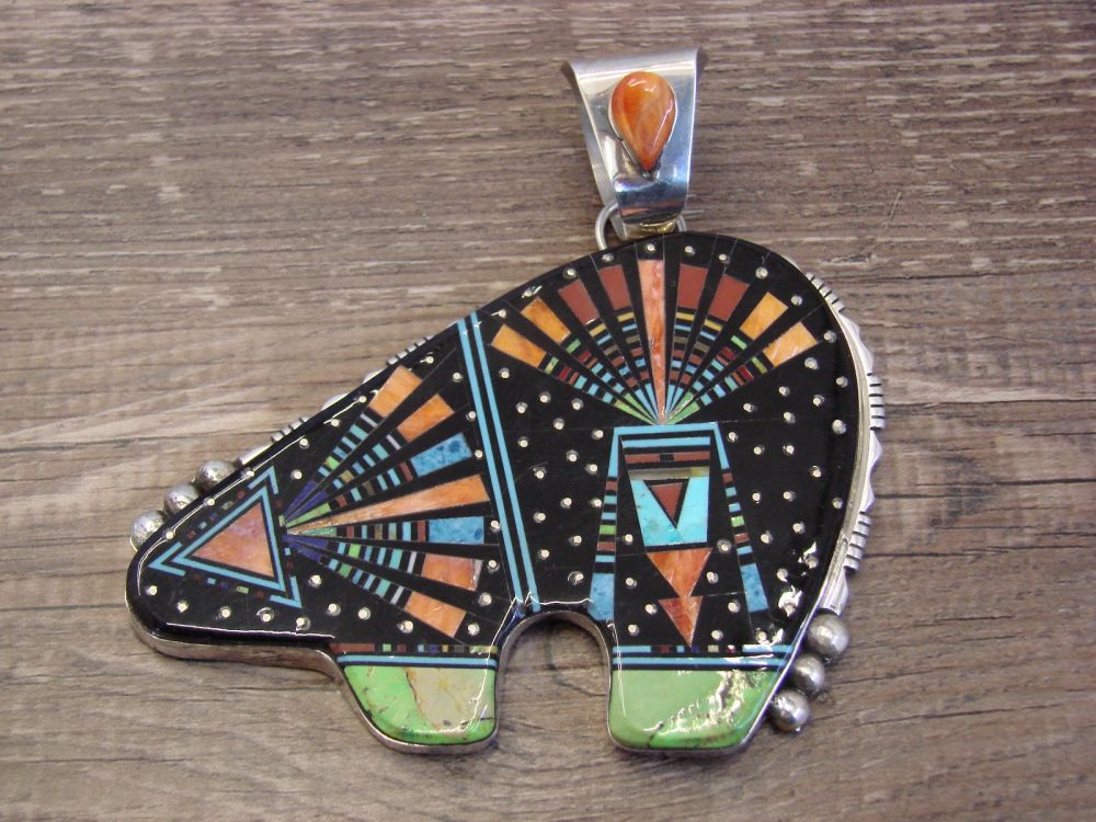 New Zuni Sterling Silver Inlay Pendant Signed Justin Natewa 2024