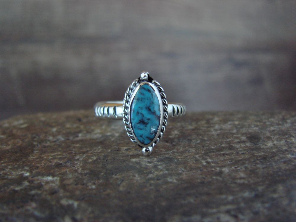 Navajo Indian Sterling Silver Turquoise Ring by Long - Size 5