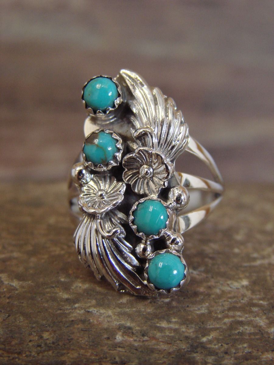 Vintage Sterling Silver Turquoise Ring Native American outlet Navajo Feather