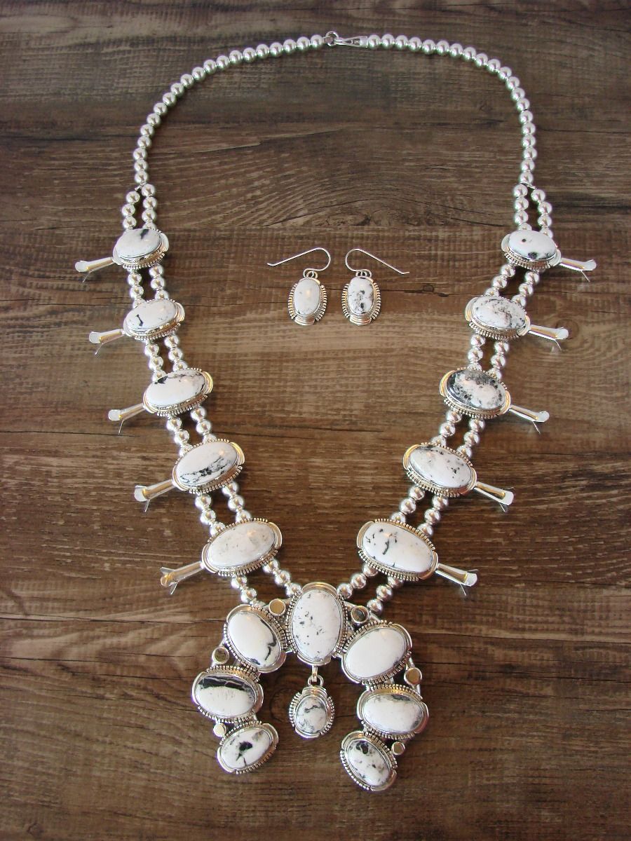 White buffalo turquoise squash clearance blossom necklace