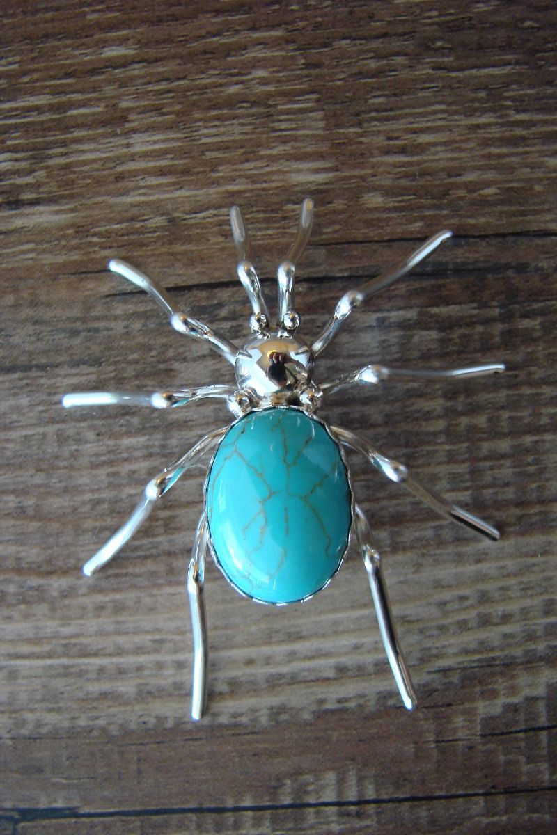 Vintage high quality Sterling Silver Turquoise Spider Brooch Pin