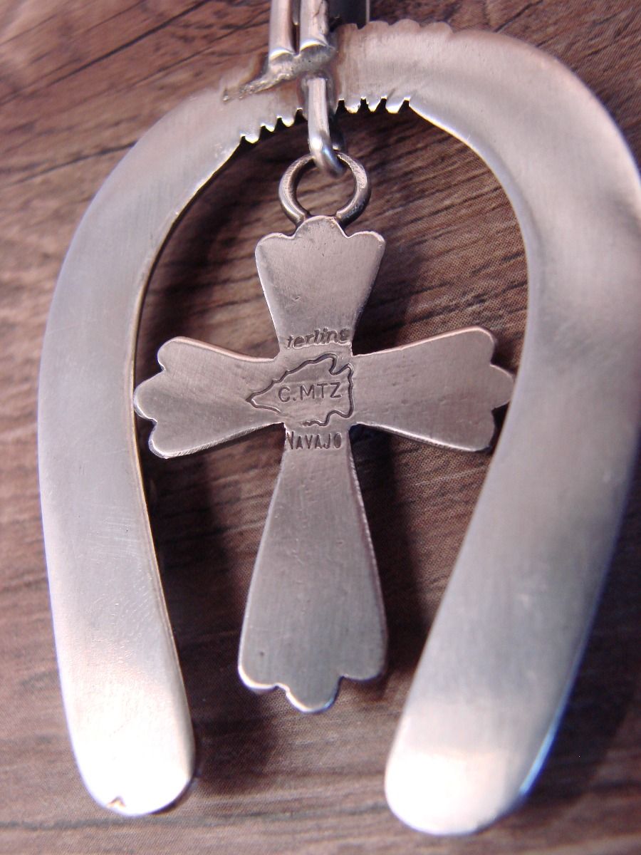 Navajo Indian Sterling Silver Cross Naja Pendant Signed Calvin Martinez