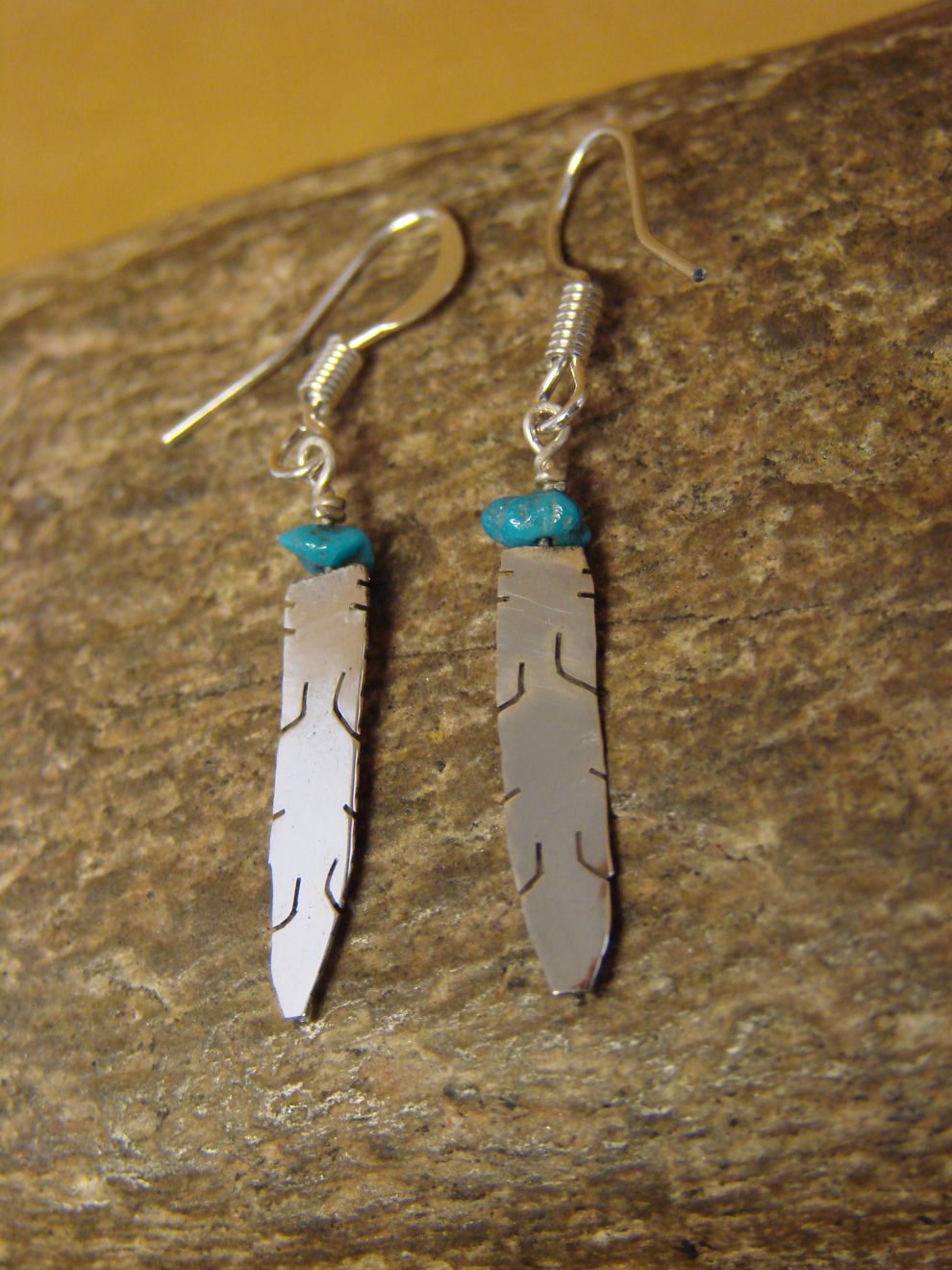 2024 Sterling Silver Turquoise Feather earrings stamped